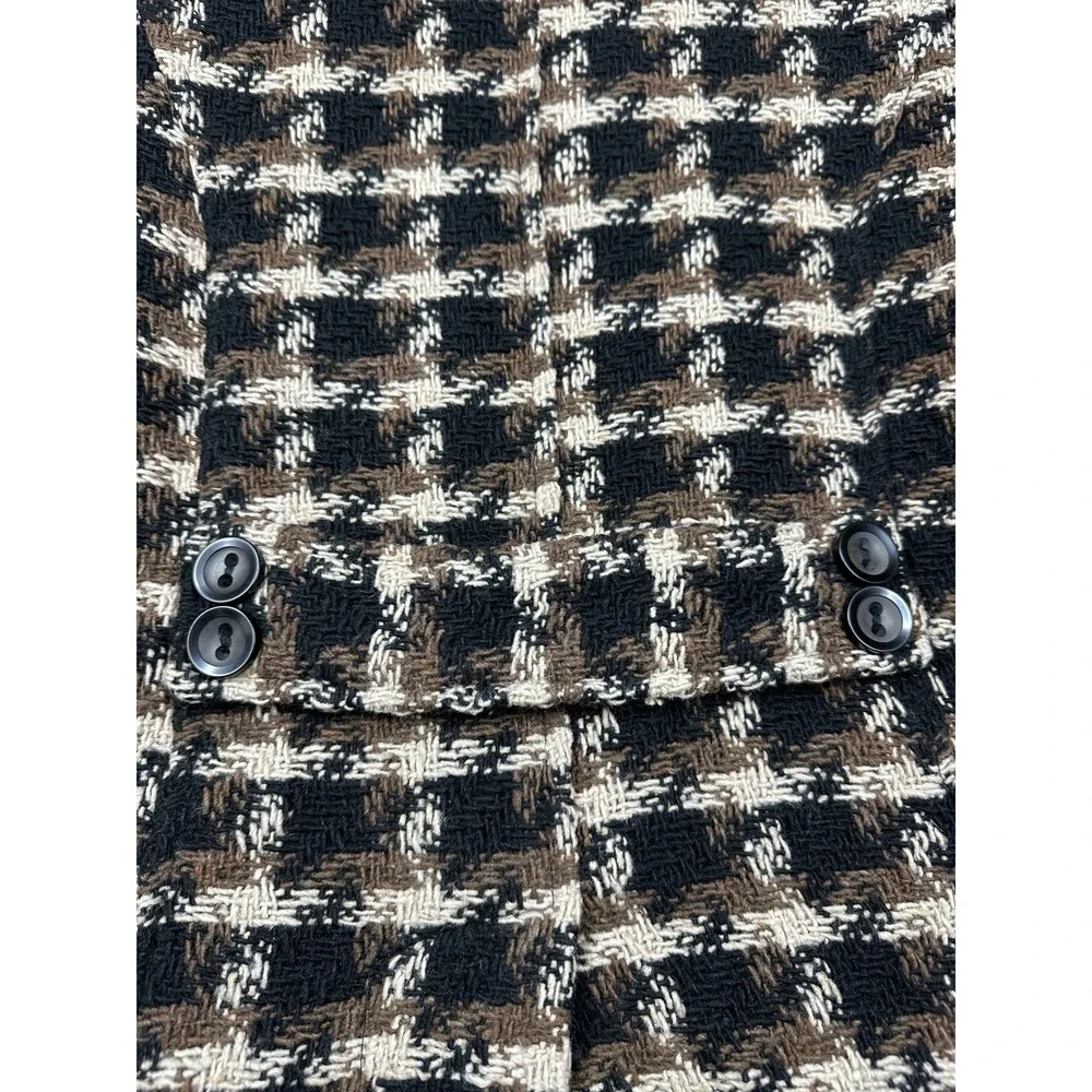 Old Navy Vintage Wool Blend Plaid Pea Coat Womens Medium Brown Double Breasted